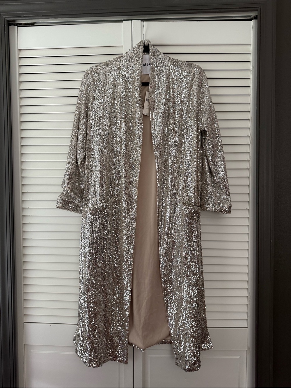 BB Dakota Silver Sequin Duster Coat
